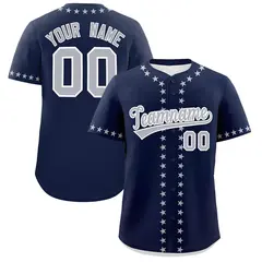 Navy Gray Star Ribbing Authentic Baseball Jersey 1