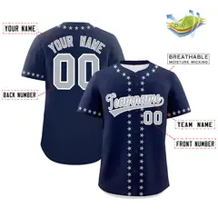 Navy Gray Star Ribbing Authentic Baseball Jersey 2