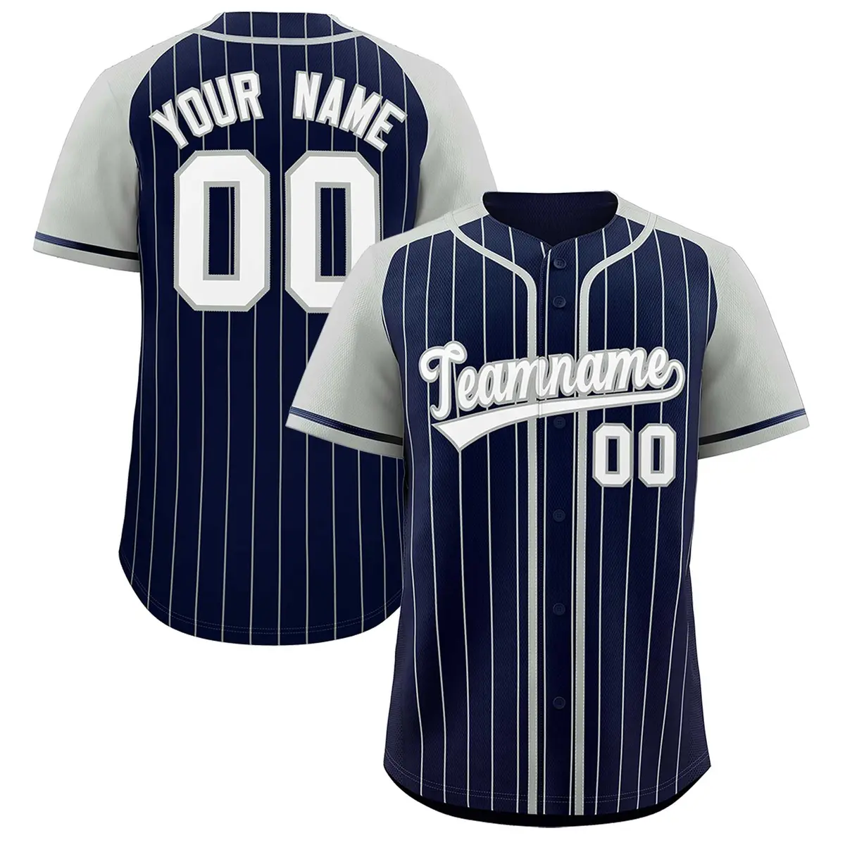 Navy Gray Stripe Raglan Sleeves Fashion Baseball Jersey
