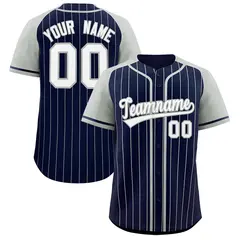 Navy Gray Stripe Raglan Sleeves Fashion Baseball Jersey 1