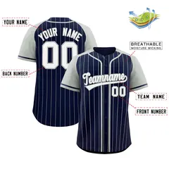 Navy Gray Stripe Raglan Sleeves Fashion Baseball Jersey 2