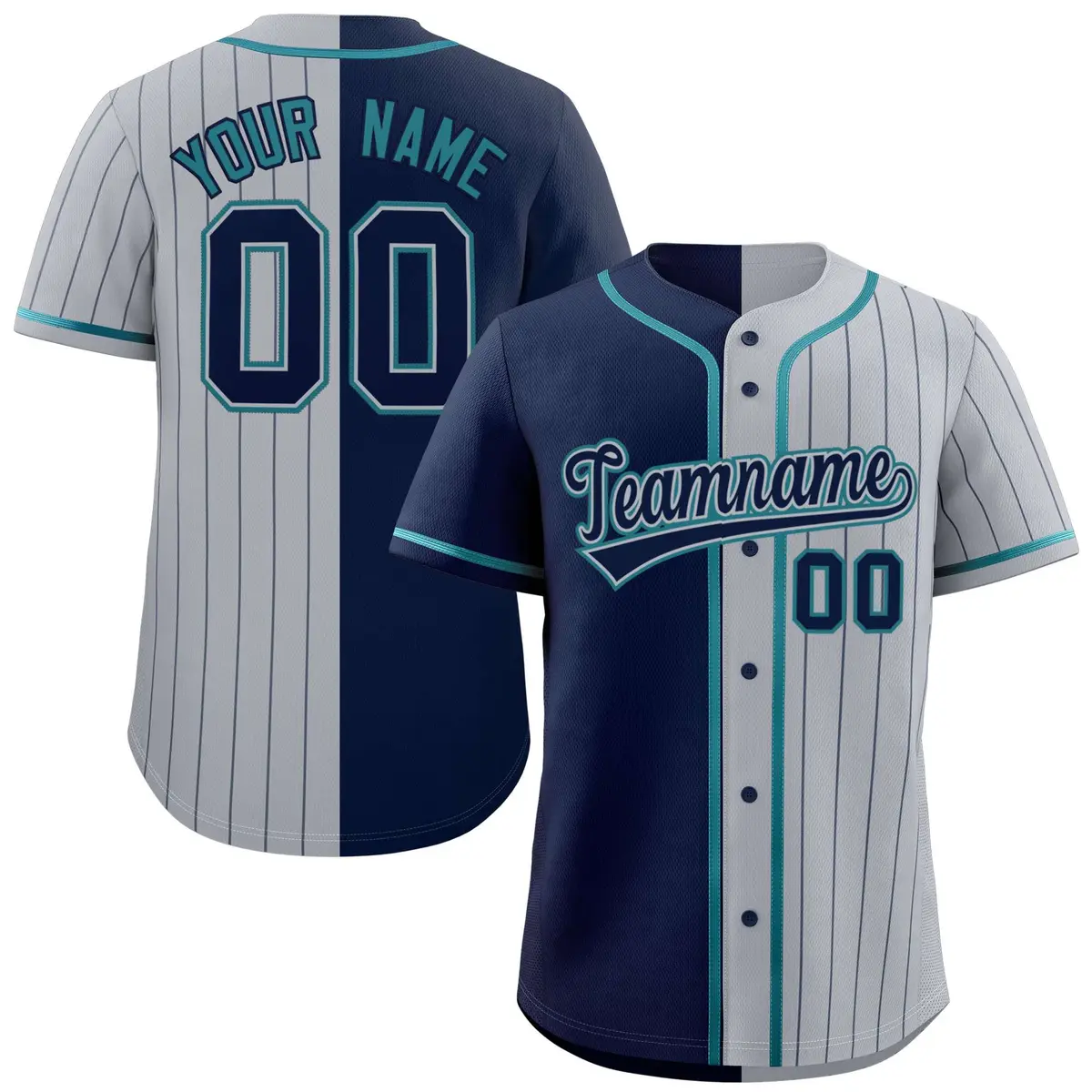 Navy Gray Stripe-Solid Combo Authentic Baseball Jersey