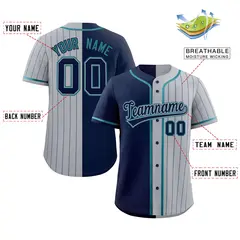 Navy Gray Stripe-Solid Combo Authentic Baseball Jersey 2
