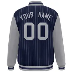 Navy Gray Stripe Varsity Bomber Jacket with Raglan Sleeves 4