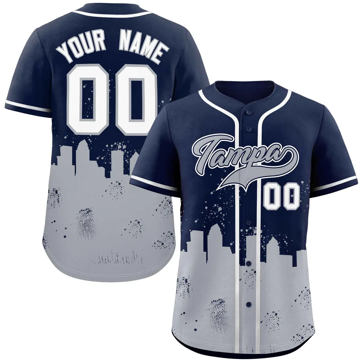 Navy Gray Tampa City Nightscape Authentic Baseball Jersey