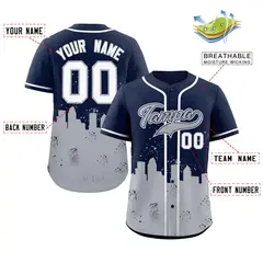 Navy Gray Tampa City Nightscape Authentic Baseball Jersey 2