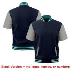 Navy Gray Teal Silver Short Sleeve Full-Snap Varsity Jacket 7