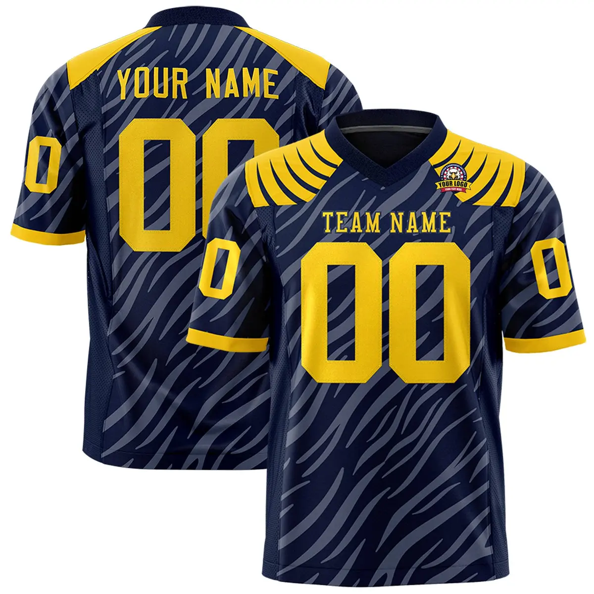Navy Gray Tiger Stripe Graffiti Pattern Football Jersey