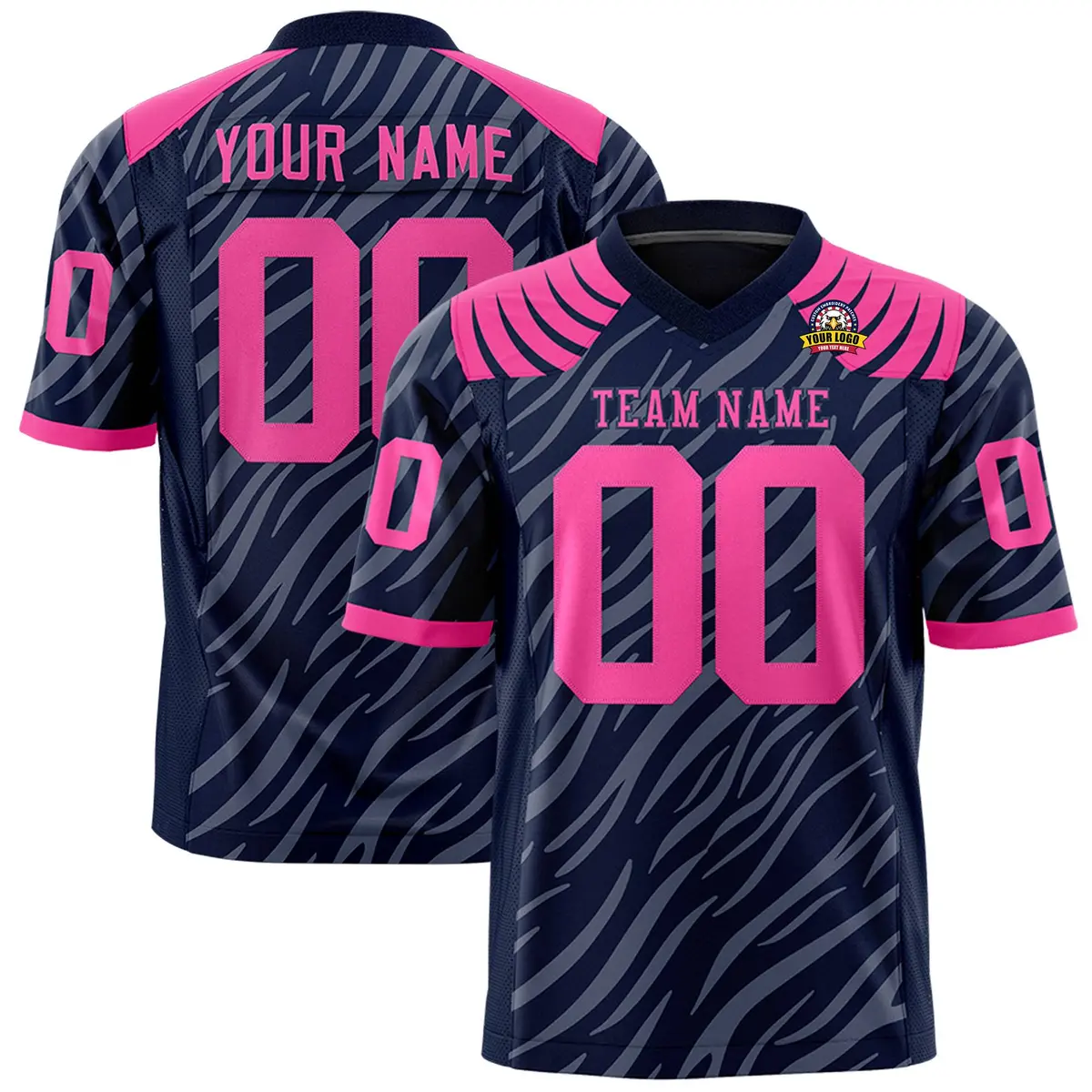 Navy Gray Tiger Stripe Graffiti Pattern Football Jersey