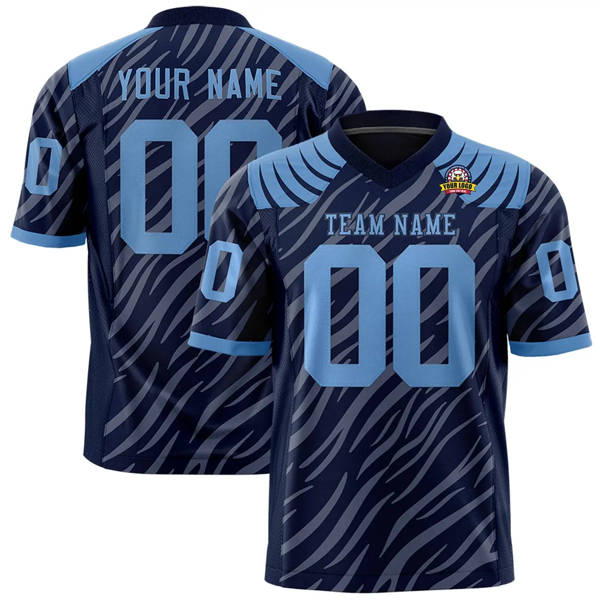 Navy Gray Tiger Stripe Graffiti Pattern Football Jersey