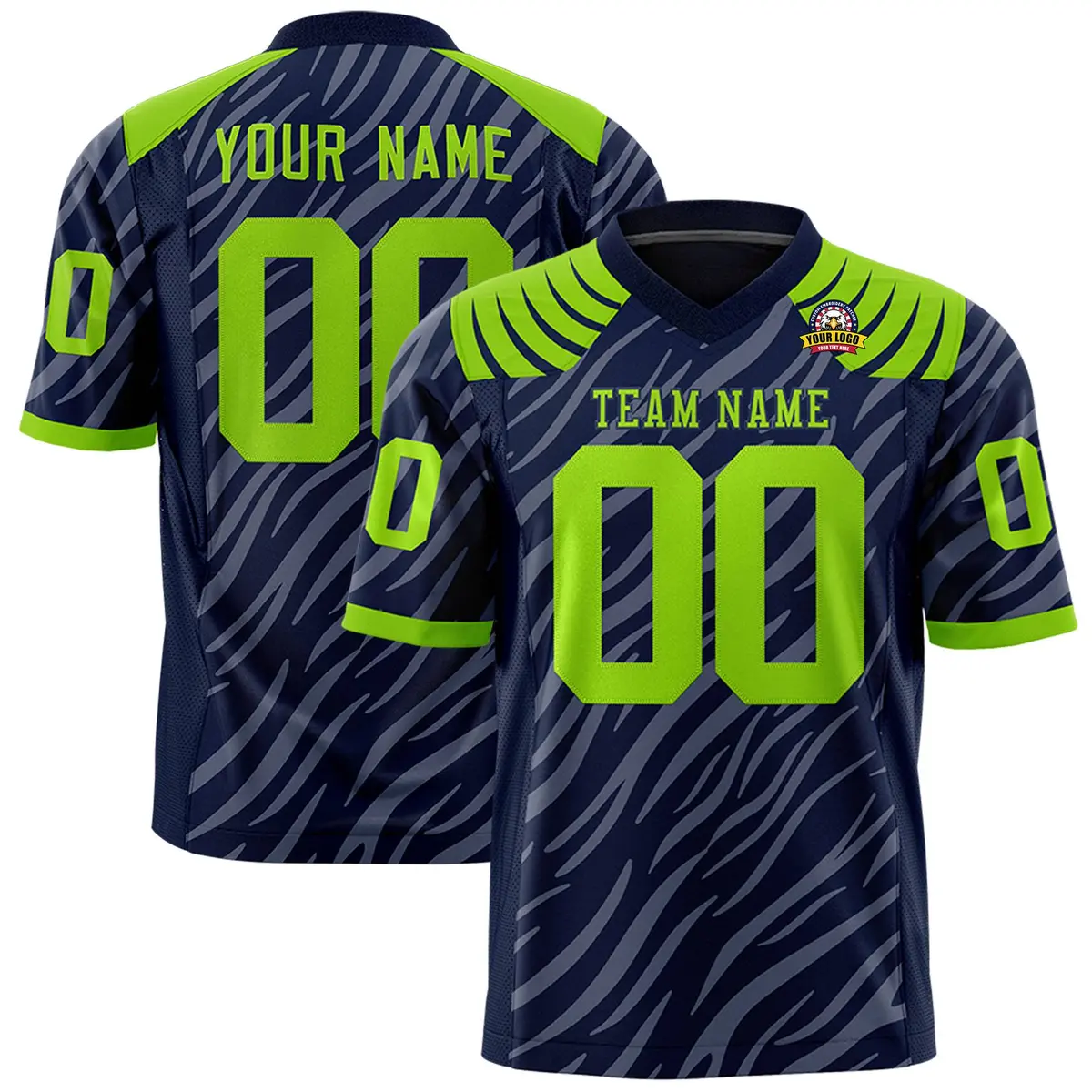Navy Gray Tiger Stripe Graffiti Pattern Football Jersey