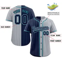 Navy Gray Two Tone Striped Authentic Baseball Jersey 2