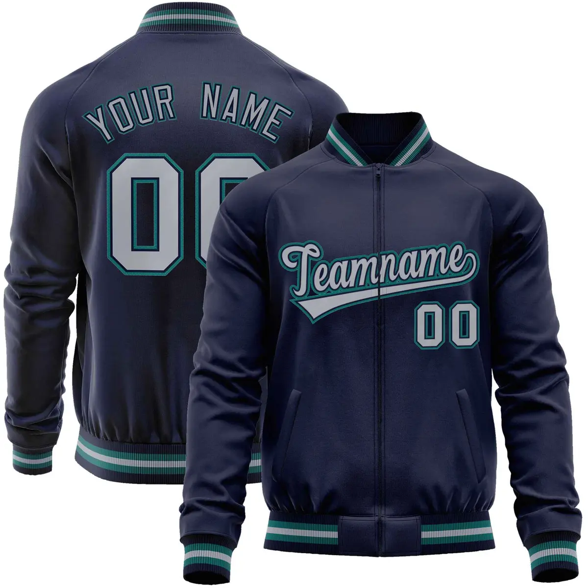 Navy Gray Varsity Full-Zip Letterman Baseball Jacket