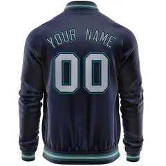Navy Gray Varsity Full-Zip Letterman Baseball Jacket 6