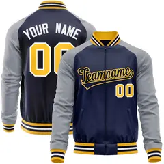 Navy Gray Varsity Full-Zip Raglan Letterman Baseball Jacket 1