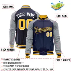 Navy Gray Varsity Full-Zip Raglan Letterman Baseball Jacket 4