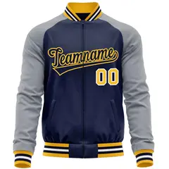Navy Gray Varsity Full-Zip Raglan Letterman Baseball Jacket 5