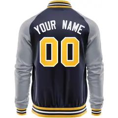 Navy Gray Varsity Full-Zip Raglan Letterman Baseball Jacket 6