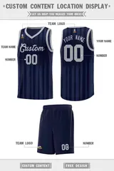 Navy Gray Vertical Stripe Basketball Team Jersey 2