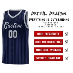 Navy Gray Vertical Stripe Basketball Team Jersey 4