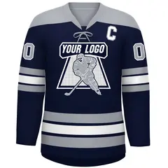 Navy Gray White Classic Lace-Up Neck Hockey Jersey 3