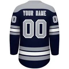 Navy Gray White Classic Lace-Up Neck Hockey Jersey 4