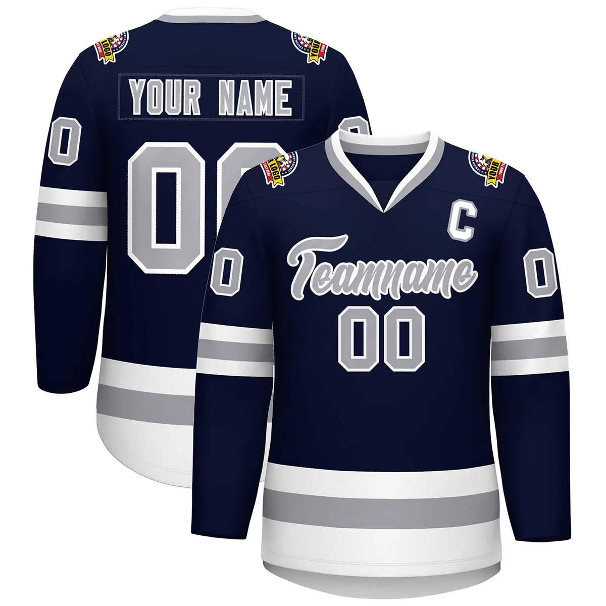 Navy Gray-White Classic Style Hockey Jersey