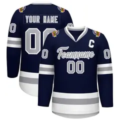 Navy Gray-White Classic Style Hockey Jersey 1