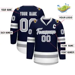 Navy Gray-White Classic Style Hockey Jersey 2