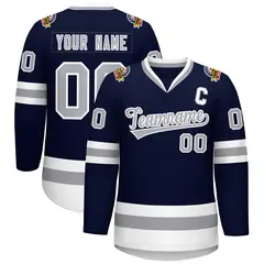 Navy Gray-White Classic Style Hockey Jersey 1