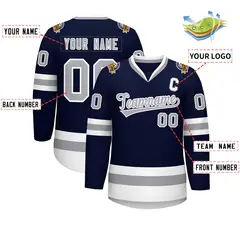 Navy Gray-White Classic Style Hockey Jersey 2