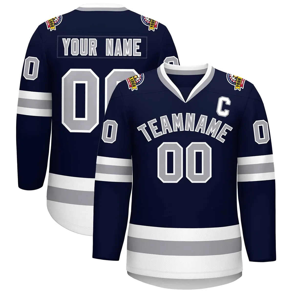 Navy Gray-White Classic Style Hockey Jersey