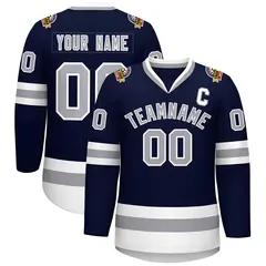 Navy Gray-White Classic Style Hockey Jersey 1