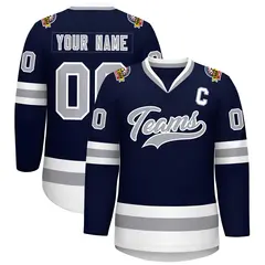 Navy Gray-White Classic Style Hockey Jersey 1