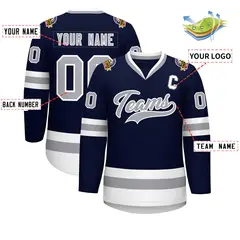 Navy Gray-White Classic Style Hockey Jersey 2