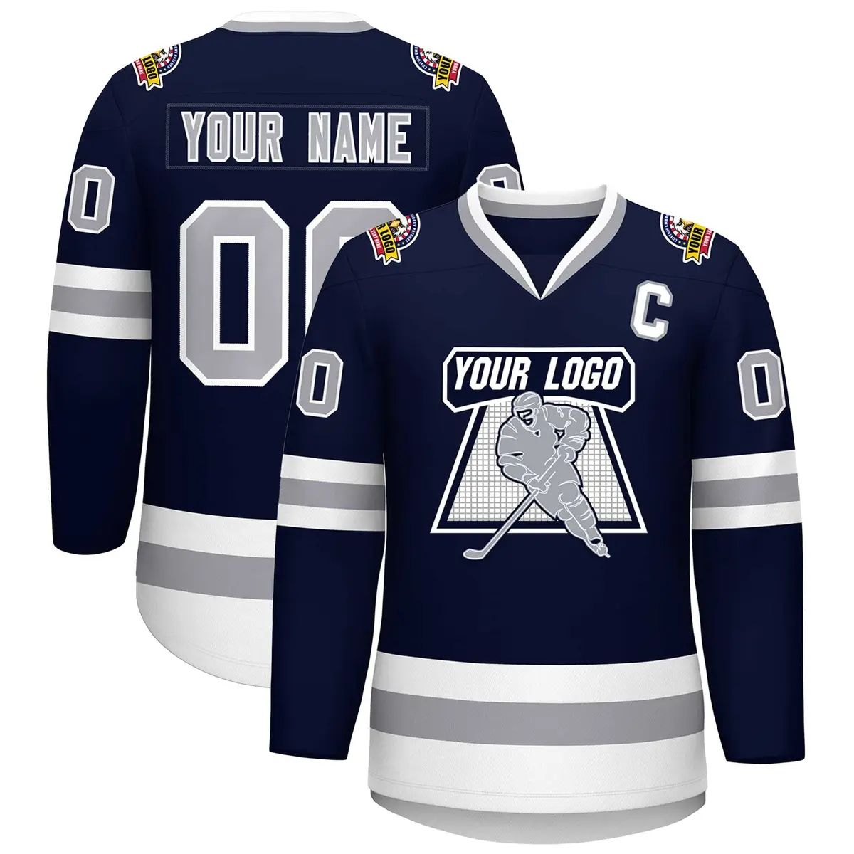Navy Gray-White Classic Style Hockey Jersey