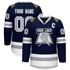 Navy Gray-White Classic Style Hockey Jersey 1