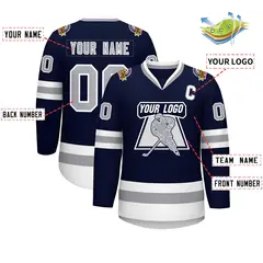 Navy Gray-White Classic Style Hockey Jersey 2