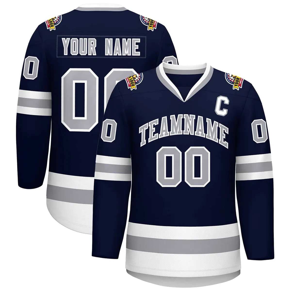Navy Gray-White Classic Style Hockey Jersey