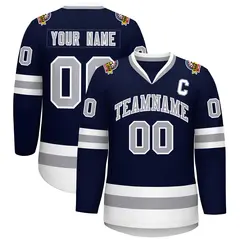 Navy Gray-White Classic Style Hockey Jersey 1