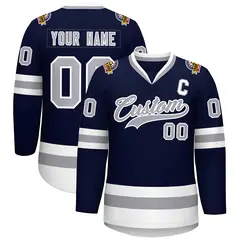 Navy Gray-White Classic Style Hockey Jersey 1