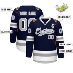 Navy Gray-White Classic Style Hockey Jersey 2