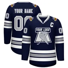 Navy Gray-White Classic Style Hockey Jersey 1