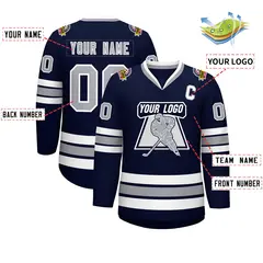 Navy Gray-White Classic Style Hockey Jersey 2