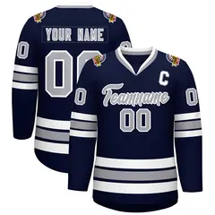 Navy Gray-White Classic Style Hockey Jersey 1