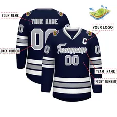 Navy Gray-White Classic Style Hockey Jersey 2