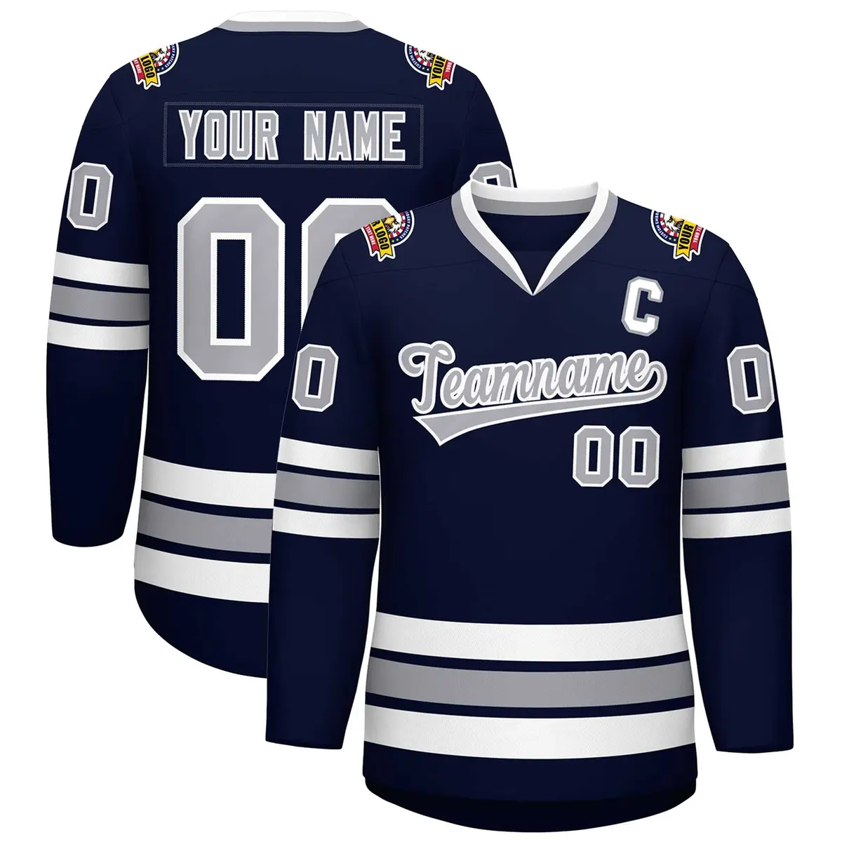 Navy Gray-White Classic Style Hockey Jersey