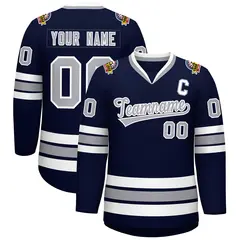 Navy Gray-White Classic Style Hockey Jersey 1