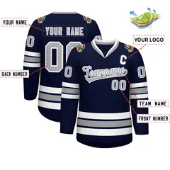Navy Gray-White Classic Style Hockey Jersey 2