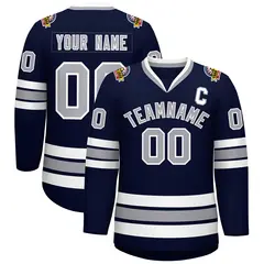 Navy Gray-White Classic Style Hockey Jersey 1